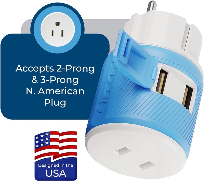 OREI Germany, France, Schuko Travel Plug Adapter with Dual USB - USA Input - Type E/F (U2U-9), Will Work with Cell Phones, Camera, Laptop, Tablets, iPad, iPhone and More - Image 4